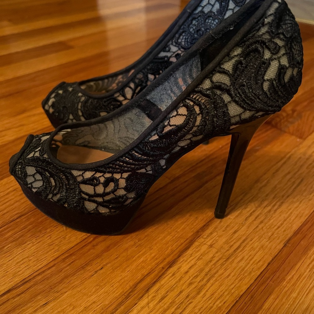 Mix No. 6 Black Lace Platform Heels
